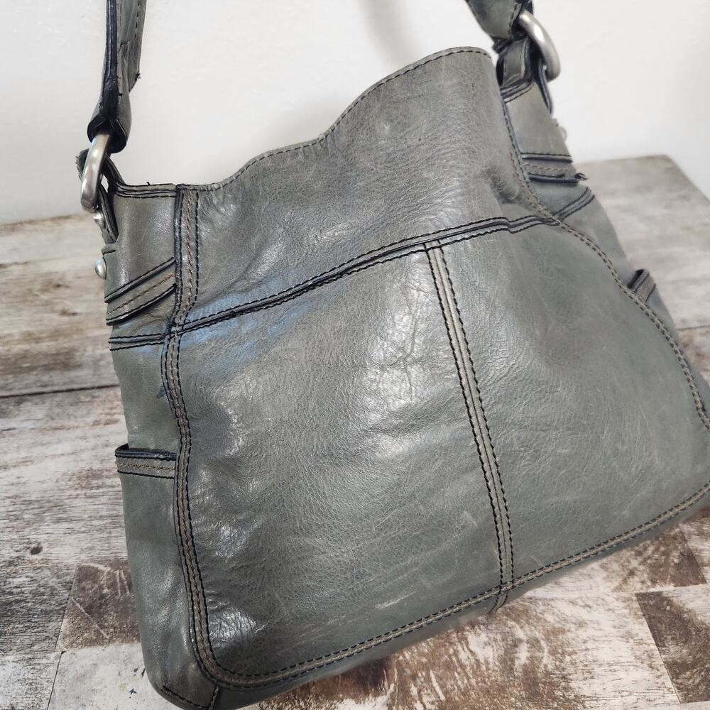 Fossil Y2K Sage Green Leather Shoulder Bag Purse Chunky Strap Boho Grunge - Picture 12 of 14